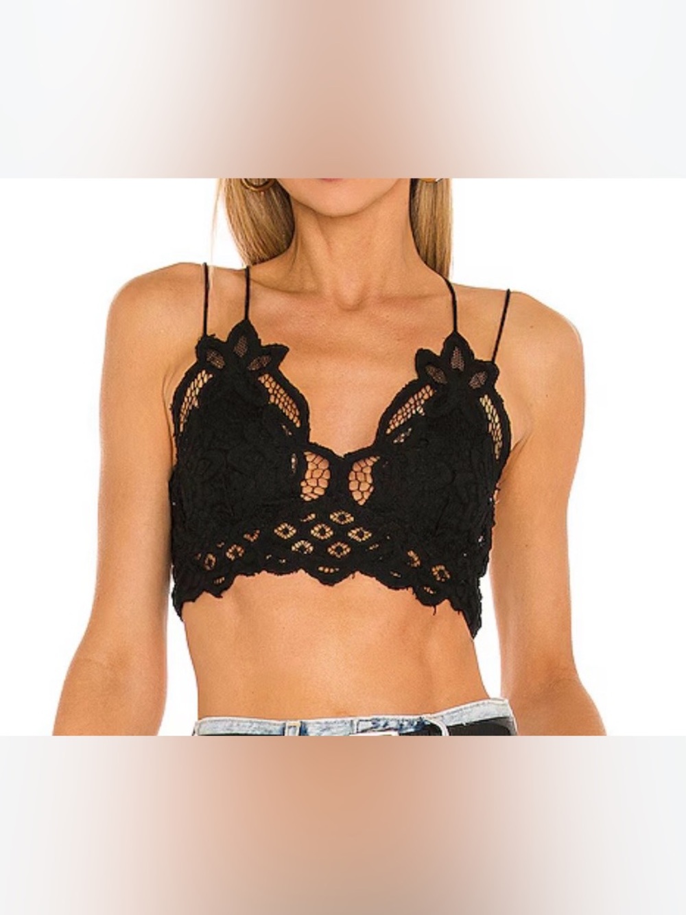 Free People FP One Adella Bralette. Crochet Black lace. Size Small. GUC